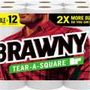 Brawny Tear-A-Square Paper Towels, 6 Double Rolls = 12 Regular Rolls, 3 Sheet Sizes (Quarter, Half, Full), Strength for All Messes, Cleanups, and Meal Prep, White