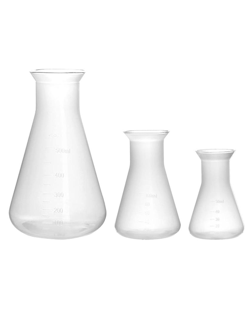 QWORK Erlenmeyer Flask, 3 Pack Clear Scale Plastic Conical Flask for Laboratory School Educational Learning Standard Capacity 50ml+100ml+500ml