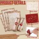 Sinload Vintage Writing Invitations Set Includes 100 Letter Antique Scroll Rustic Papers 100 Wax Seal Stickers 3 Strands of Twine for Valentines Mother Stationery Old Medieval Cardstock(4 x 6 Inch)
