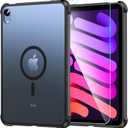 OWKEY Magnetic Case for iPad mini 7 A17 Pro 2024/ iPad mini 6 2021 8.3'', iPad mini 7th/6th Gen Case for Magsafe with Tempered Glass,[Shockproof Military] Translucent Back Slim Bumper Cover, Black