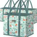 BALEINE 3Pk Reusable Grocery Bags, Foldable Shopping Bags for Groceries with Reinforced Bottom & Handles (Spring Stroll)