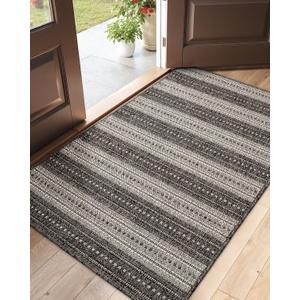 DEXI Dirt Trapper Door Mat, 31x48 Washable Doormat, Dirt Resistant and Absorbent, Easy Clean Low-Profile Floor Rugs for Entryway, Front Door, and Inside Entrance, Striped Grey (2'7" X 4' (Rectangular))