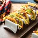 Taco Holders Set of 2, Porcelain Large Taco Tray with Handles, Reusable and Stackable Taco Plates, Perfect for Burritos and Tortillas Holder Handles, Oven & Microwave Safe