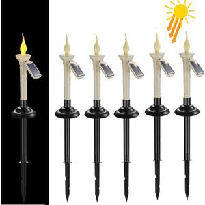 PChero Solar Taper Candles Outdoor Waterproof, 6 Packs Rechargeable Flickering LED Tapered Candlestick with Holders Dusk to Dawn Sensor Lights for Outside Patio Table Windows Decor