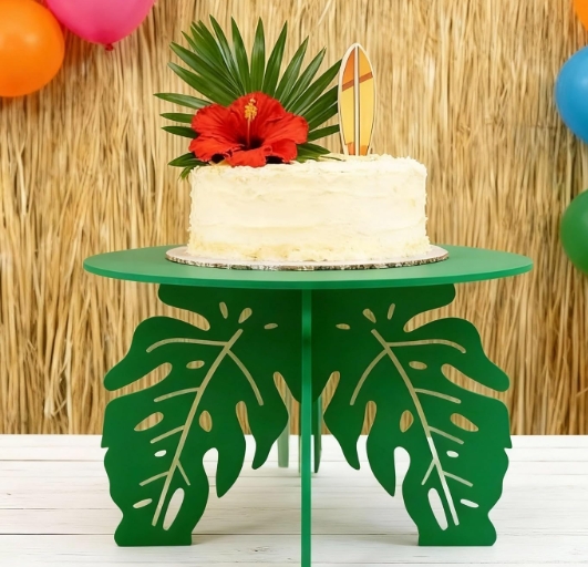 Lallisa 12" Palm Tropical Cake Stand for Hawaiian Party Cupcake Stand Jungle Luau Decorations, Green