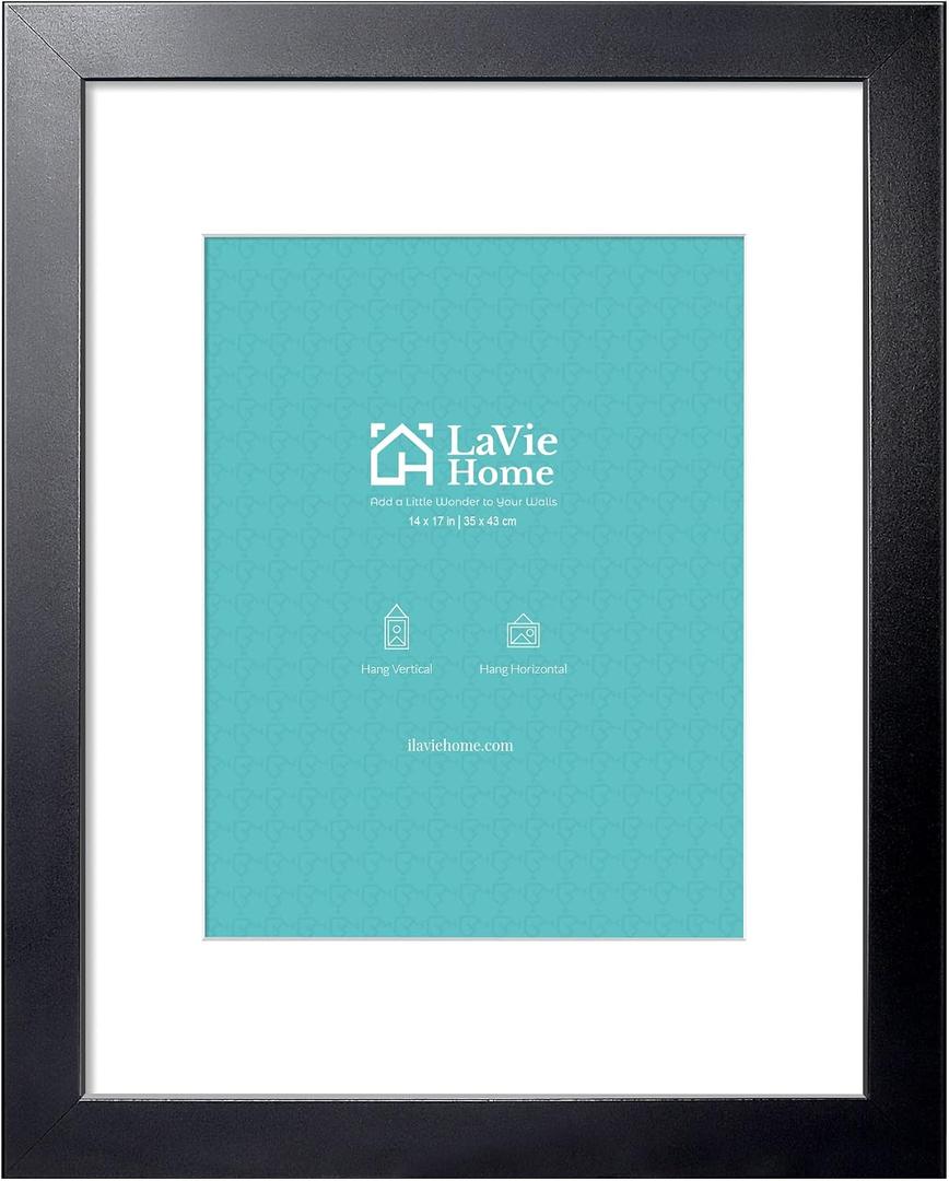 LaVie Home 14 x 17 Poster Frame Black, Display Pictures 11x14 with Mat or 14x17 Without Mat, Stable and Sturdy Picture Frame and Polished Plexiglass, Horizontal and Vertical Format of The Wall, Pack of 1
