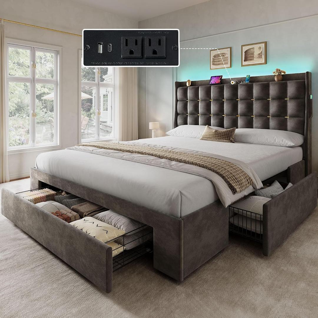 YITAHOME Queen Size Bed Frame with 3 Storage Drawers and RGB LED Lights