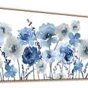 Framed Flowers Canvas Wall Art - Indigo Floral Canvas Pictures Living Room Wall Decor Botanical Canvas Prints Painting Abstract Artwork Bedroom Office Home Decor 29"x 58"