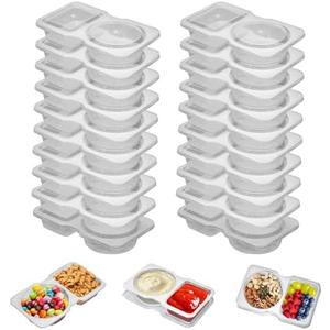 UVHJW 20 Set Reusable Snack Containers, 2-Compartment Dipping Containers with Lid for Refrigeration, Portion Control, Outdoor Takeaway Sauce Dip Case