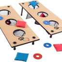 Hey! Play! 2-in-1 Washer Pitch and Beanbag Toss Set  Indoor or Outdoor Wooden Classic Team Backyard and Tailgate Party Games for Kids and Adults - Blue, Red
