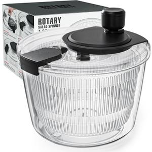 Cambom Salad Spinner Lettuce Spinner, Wash, Spin & Dry Salad Greens, Vegetable Washer Salad Dryer With Rotary Handle for Fruits & Vegetables, High Efficiency Vegetable Spinner Kitchen Gadget 3Qt Black