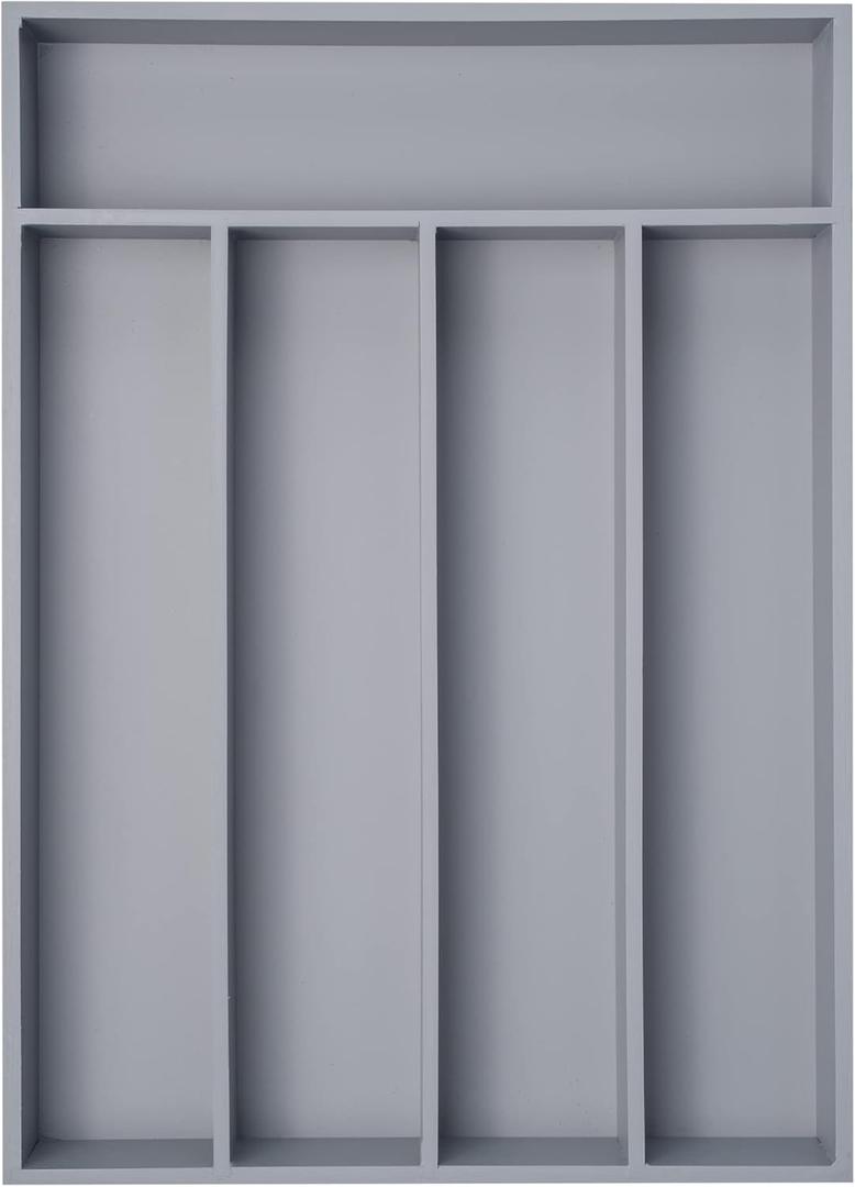 Bamboo Silverware Holder - Drawer Organizer with 5 Slots (Gray)