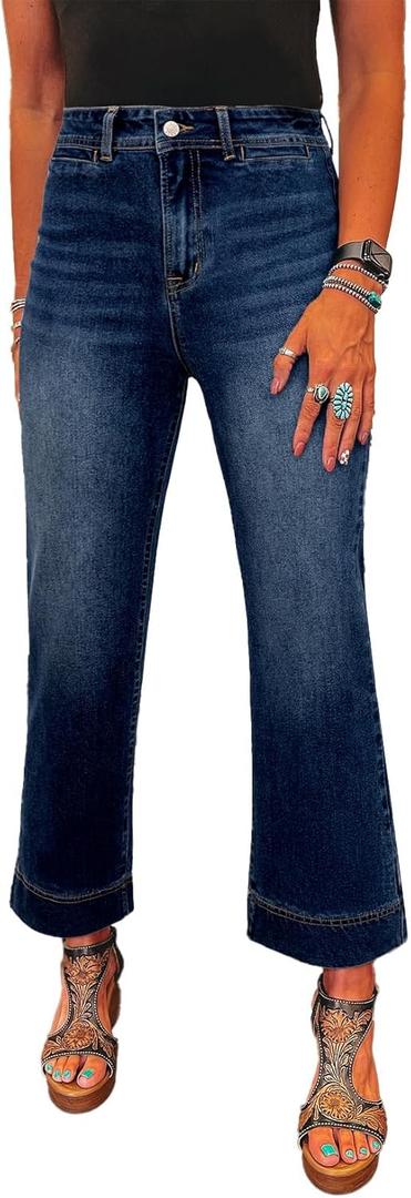 SHEWIN Women Wide Leg Jeans High Waisted Stretch Denim Pants Inseam 25-26 inch, Size: 10