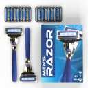 Mens Razor with 2 Handles & 10 Refill Blades  7 Blade for Smooth, Close Shave  Precision Trimmer  Refillable Razor for Men, All Skin Types