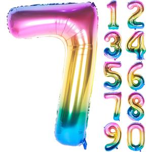 40 Inch Rainbow Digit Helium Foil Birthday Party Balloons (Dark Rainbow 7)