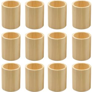 Cregugua 12-Pack 4 Inch Round Wood Pen Holder Unfinished Wooden Pencil Holder for DIY Crafts (3x3x4 Inches)