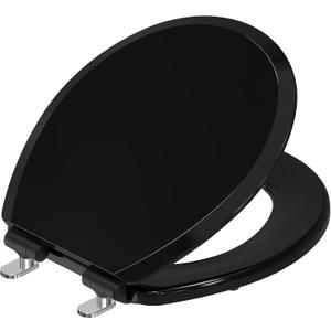 Pro Elite Heavy-Duty Wood Toilet Seat Round, Black, Magnetic Quick-Release Easy-Clean and Change, HushMotion Soft Close, StainShield High-Gloss Finish, Arch-Tite Secure Fit