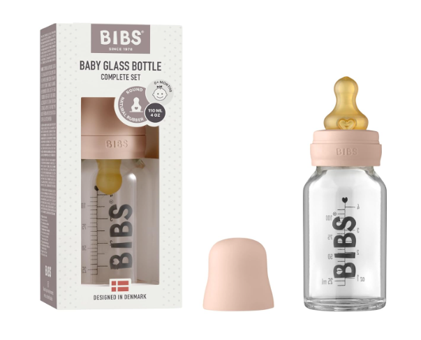 BIBS Baby Glass Bottle Complete Set 225 ml | BPA Free Natural Rubber | Made in Denmark | Ivory