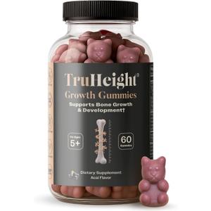 TruHeight Growth Gummies (Acai) Tall Nutrition for Natural Growth Supplement for Kids & Teens - Vitamin D, K, Calcium & Ashwagandha, Bone Strength Vitamins D3 K2, Picky Eater, Taller Ages 5+, BBD: 05/2028
