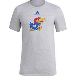 Adidas Men's NCAA Fresh Team Logo TShirt, Medium Grey Heather/Kansas University, Small
