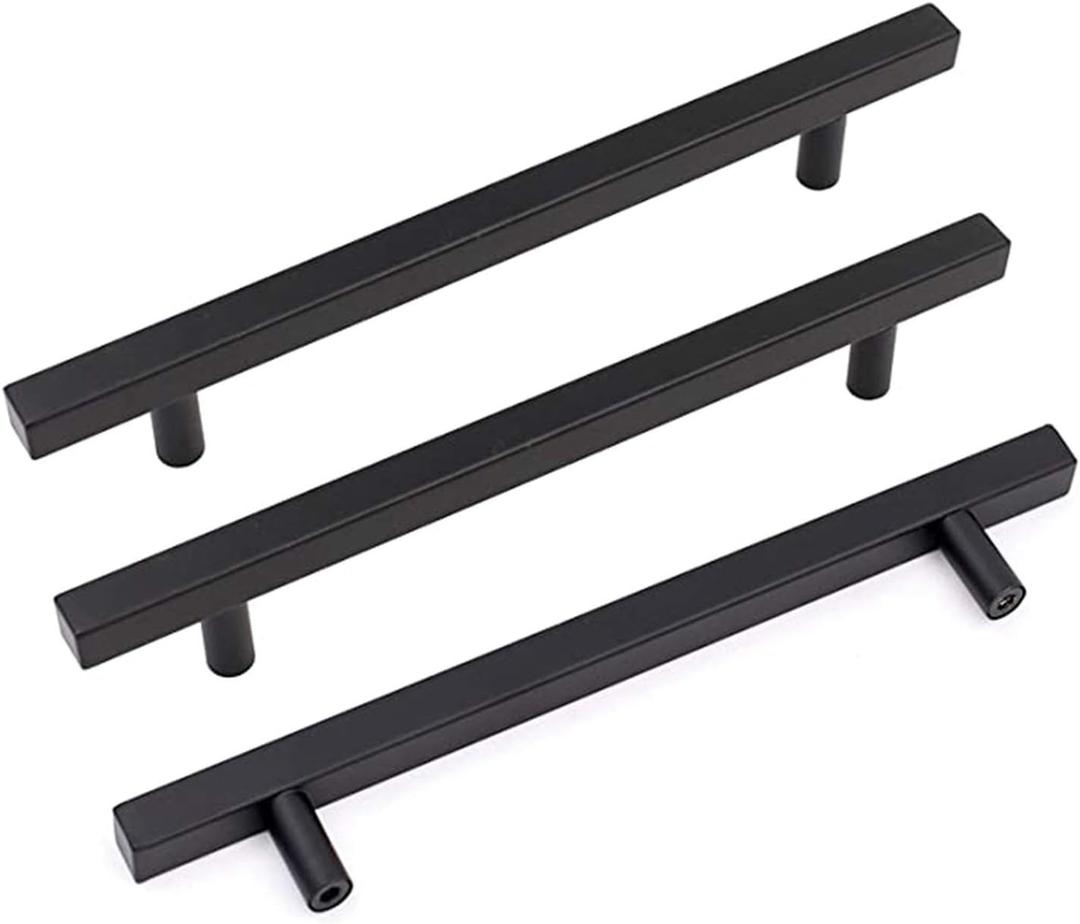 goldenwarm Black Cabinet Pulls Kitchen Hardware Drawer Handles J22BK160 Matte Black Drawer Pulls Square Bar Handles Bathroom Cabinet Door Hardware 6-1/4in Hole Centers 12 Pack