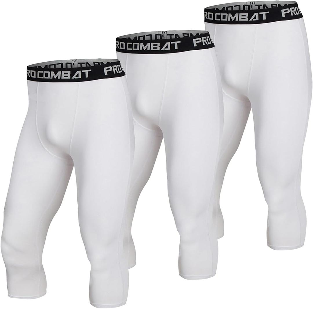 SS COLOR FISH 3 Pack Men 3/4 Compression Pants Athletic Baselayer Workout Sports Running Legging Tights for Men