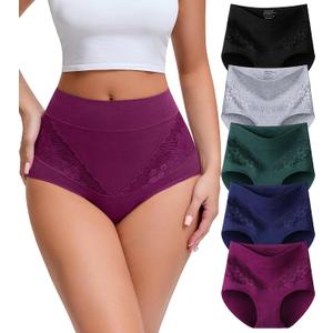 Women's Cotton High Waisted Underwear Comfort Panties 5 Pack Briefs, 2XL