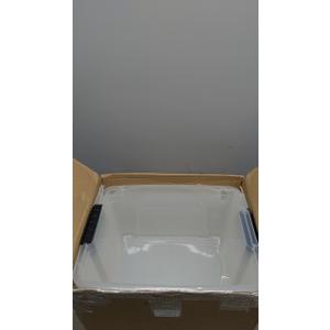 IRIS USA 32 Qt Stackable Plastic Storage Bins with Lids, 4 Pack - BPA-Free, Made in USA - See-Through Organizing Solution, Latches, Durable Nestable Containers, Secure Pull Handle - Clear