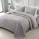 Exclusivo Mezcla Ultrasonic Full Queen Quilt Bedding Set, Lightweight Light Grey Bedspreads Soft Modern Geometric Coverlet Set for All Seasons (1 Quilt and 2 Pillow Shams)