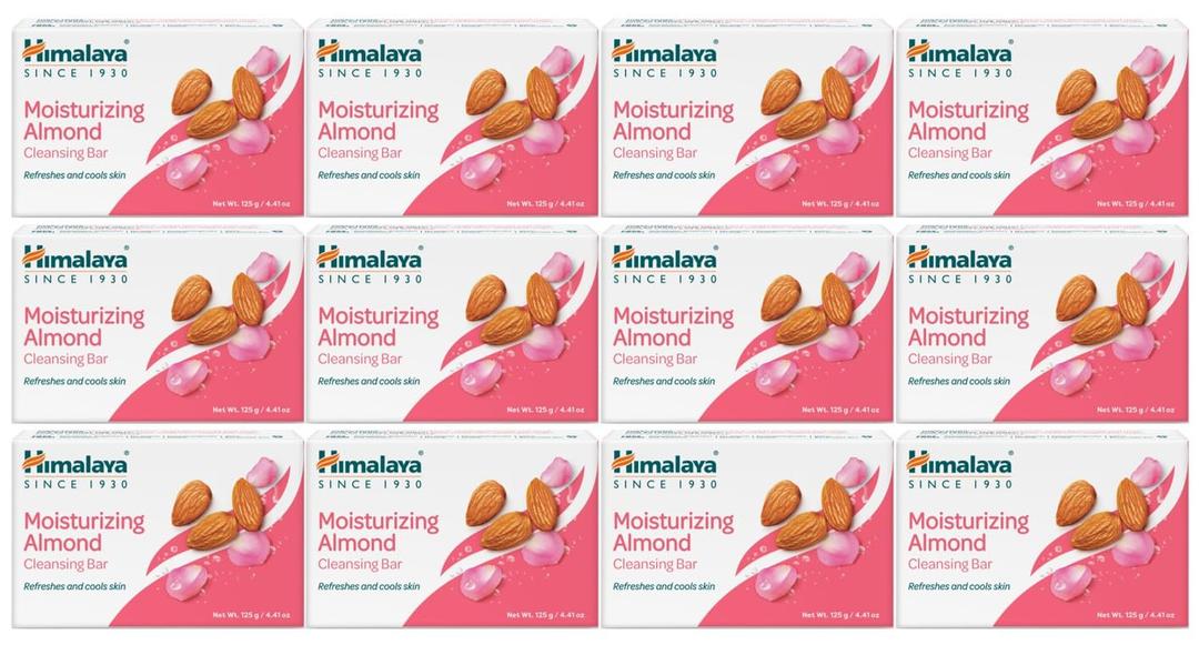 Himalaya Moisturizing Almond Cleansing Bar Soap, Almond Soap Bars for Face and Body, Face Soap Bar, Face Wash Bar, Bath Soaps, Soft Skin, Moisturize Skin, Revitalize and Rejuvenate, 4.41 oz, 12 Pack
