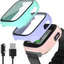 SimpleThings Compatible with Cosmo JrTrack 5 Screen Protector, Hard PC Case with HD Clear Tempered Glass Screen Protector for Cosmo JrTrack 5 Watch for Kids Boys Girls (Teal+Purple+Pink)
