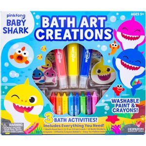 Baby Shark Bath Art Creations Play Set for Kids & Toddlers - Draw Washable Artwork During Bathtime or Shower Time - Dissolvable & Washable Paints, Crayons & Stickers for Kids Ages 3, 4, 5, 6