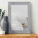 Wooden Mirror with Framed Rectangular Retro Wall Mirrors Decorative for Bathroom Bedroom Living Room Hallway Entryway Home Decor Grey (16"L x 12"W)