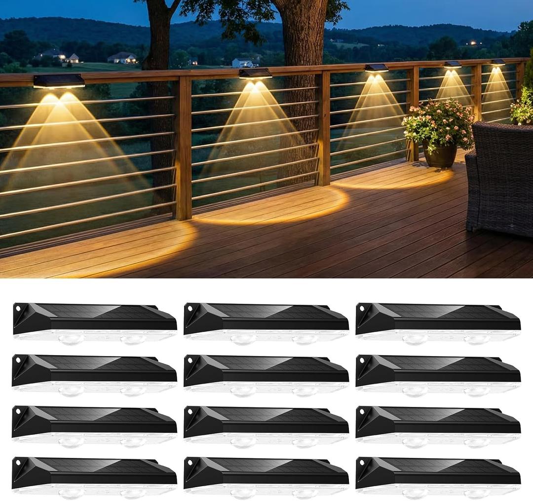Brightown 12 Pack Solar Lights Outdoor Waterproof, Color Changing Solar Fence Deck Step Flood Lights, Warm White & RGBCW 11 Color, IP65 Waterproof Garden Lights for Outside Backyard Yard Step Patio