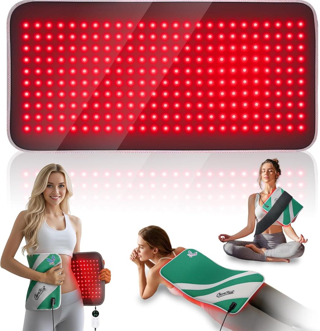 Red Light Therapy for Body, 24" x 12" Large Size (250 LEDs) Near Infrared Red Light Therapy Mat, 660nm&850nm, Adjustable Timer and Power Levels, Sweat-Resistant & Easy-Clean for Pain Relief (Green)