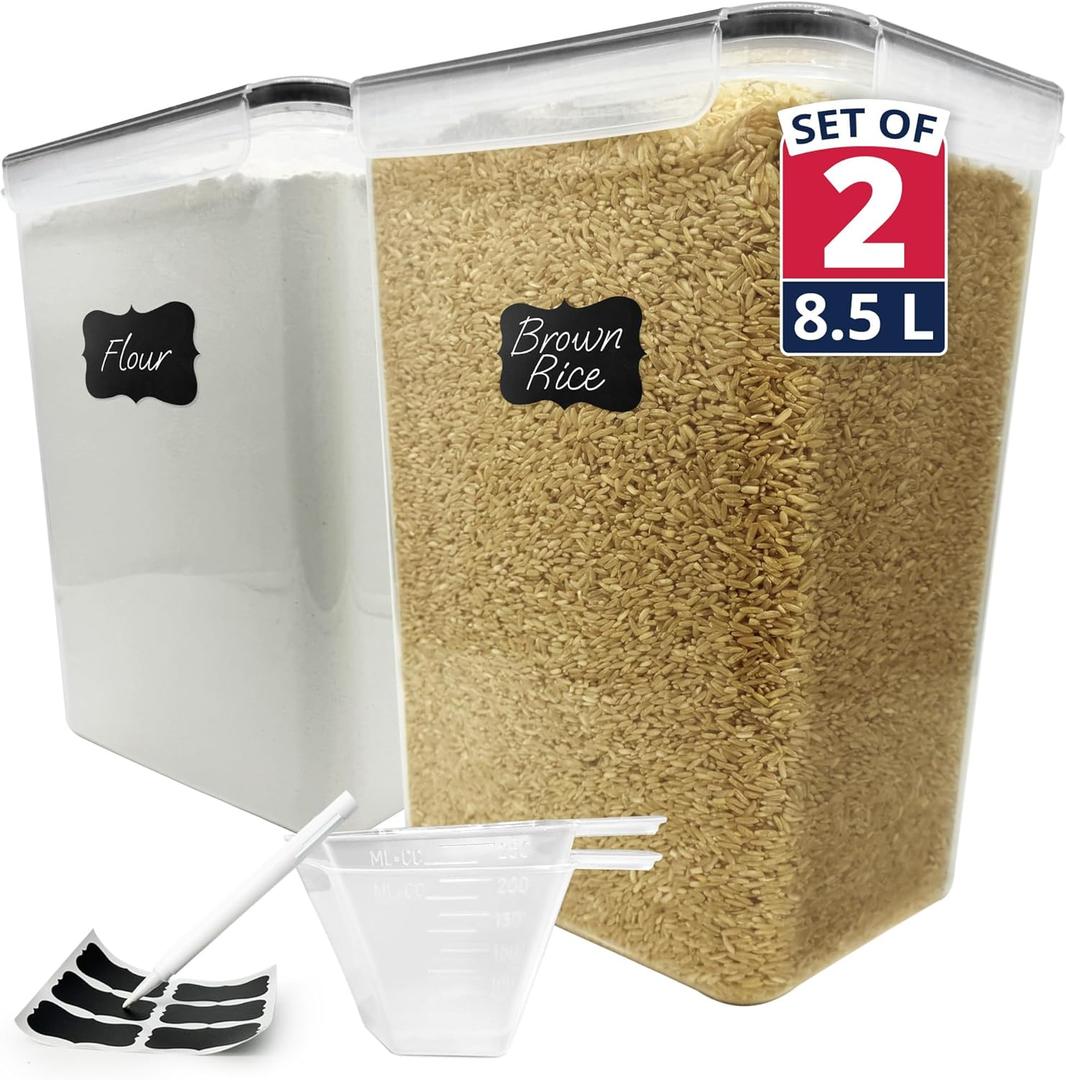 Reli. 8.5L Airtight Food Storage Containers with Lids (2 Sets) Kitchen Organizers and Storage Containers, Pantry Organizers | BPA Free Plastic XXL Set w/ 2 Measuring Cups, 6 Labels, Pen