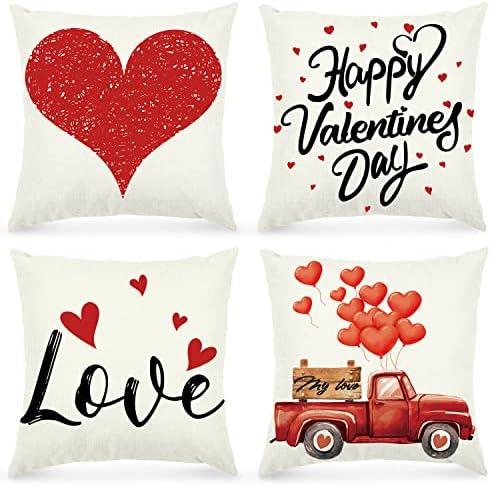 MOMOHOO Valentines Day Pillow Covers Throw Pillows Cover 18 x 18 Set of 4 Valentines Decor Sweet Heart Love Holiday Anniversary Wedding Cushion Case Decoration for Sofa Couch