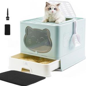 Hooded Fully Enclosed Cat Litter Box with Drawer, Extra Large Odor Control Indoor Litter Tray, Privacy Covered Toilet with Scoop for Cats Under 17.6Ib(8kg)