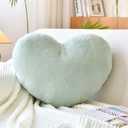 XVTRU Sage Green Heart Pillows, Cute Heart Decorative Pillow, Heart Shaped Throw Pillows for Bed, Faux Rabbit Fur Plush Hoom Decor Pillow Cushion for Chair Sofa Living Room (Medium-15.7"x11.8")