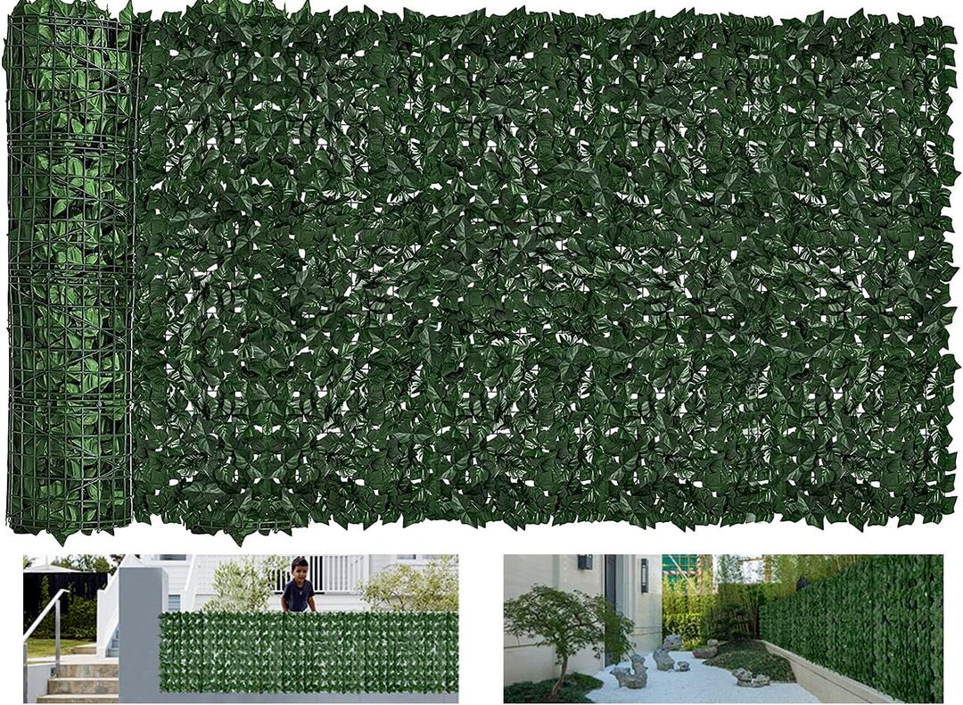 Faux Ivy Privacy Fence Screen Outdoor Expandable Artificial Greenery Roll Fake Hedge Wall Patio Green Plastic Leaf Plant Vine Grass Panels Gate Covering for Garden Yard Balcony (197 X 40 in)