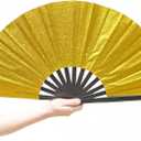 Fans for Line Dancing, 13.5inch Gold Folding Fan. Chinese Kung Fu Tai Chi Hand Fan for Men/Women. Suitable for dancing, parties, nightclubs, line dancing, festivals, performances, as gifts (gold)