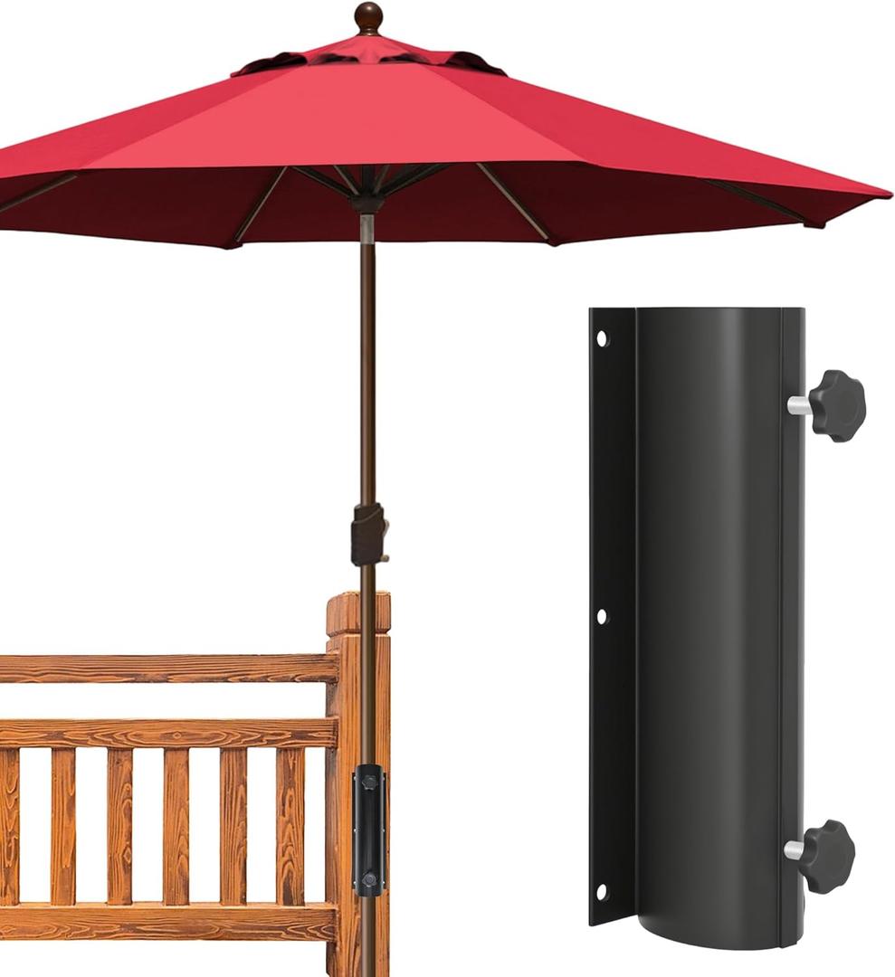 EliteShade USA Full Aluminum Non-Rust Deck Umbrella Mount, Heavy Duty Metal Patio Umbrella Base Stand, Outdoor Umbrella Holder for Deck Railing, Black
