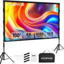 Outdoor Projector Screen and Stand: VOOPVOR 100 inch Portable Projector Screen Indoor - Upgraded Movie Screen 16:9 4K HD - Wrinkle-Free Lightweight Projection Screen with Carry Bag for Backyard Night