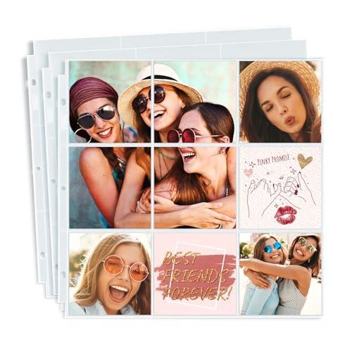 Dunwell 4x4 Photo Album Sleeves (25 Pack), Fits 12x12 3-Ring Album Binder, 12 x 12 Scrapbooking Pages with 9 Square Pockets, Photo Page Refills Holds 450 4 x 4 Prints, Archival Quality