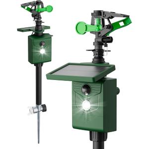 Motion-Activated Sprinkler, Solar Animal Repellent Outdoor - 2 Pack Deer Cat Deterrent with Motion Sensor & Flashing Lights, Protects Yard & Garden from Deer, Cats, Raccoons