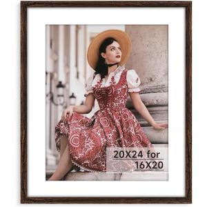 HLiWEGNS Dark Brown 20x24 Frame - Single Frame - Rustic Woodgrain 20 x 24 Poster Frame for Pictures 16x20 with Mat or 20x24 Picture Frame Without mat for Wall Gallery Display - Ideal Christmas Day