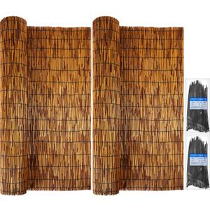 Juexica 2 Rolls Natural Bamboo Reed Fencing for Patio Privacy Boho Fences Decor 3.3 ft x 13.3 ft Reed Screen with 200 Nylon Cable Ties for Outdoor Balcony Garden Railings(Dark Brown)