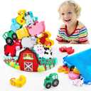Montessori Toys for Kids 3-7 Wooden Farm Animal Blocks Stacking Games Educational Toy for 3 4 5 6 Year Old Girls Boys Christmas Birthday Gifts for Grandkids Toddler Balance Game Girls Age 3-5