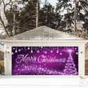 DARUNAXY Purple Christmas Garage Door Decorations, 16X7ft Creative Merry Christmas Garage Door Banner Backdrop Happy Holidays Mural Background for Xmas Eve Happy New Year