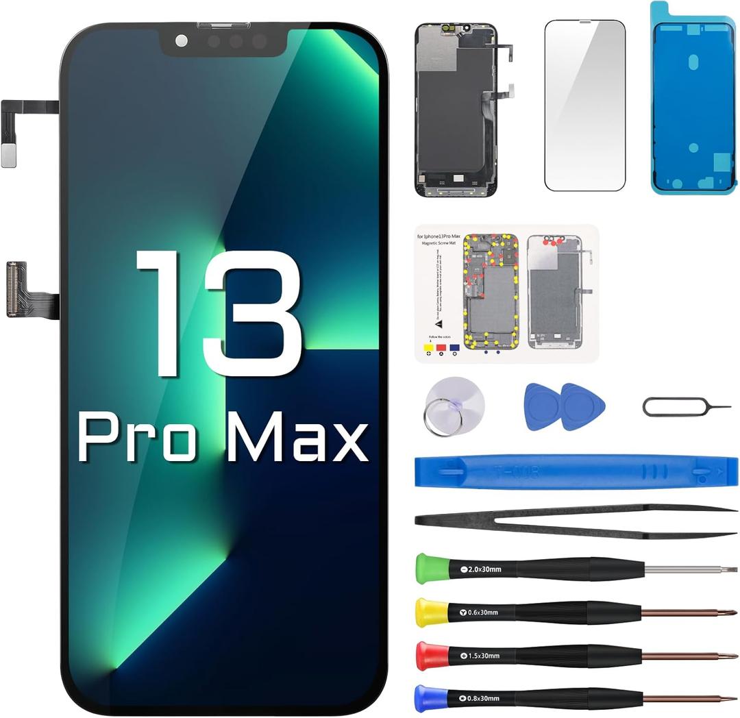 for iPhone 13 Pro Max Screen Replacement with Earpiece Flex Cable Proximity Sensor LCD Touch Display Digitizer Full Assembly with Front Glass Repair Tools Kits A2484 A2641 A2643 A2644 A2645